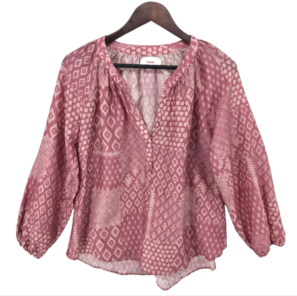 Xirena Cotton Silk Patchwork Boho Blouse Small Pink USA Peasant Top